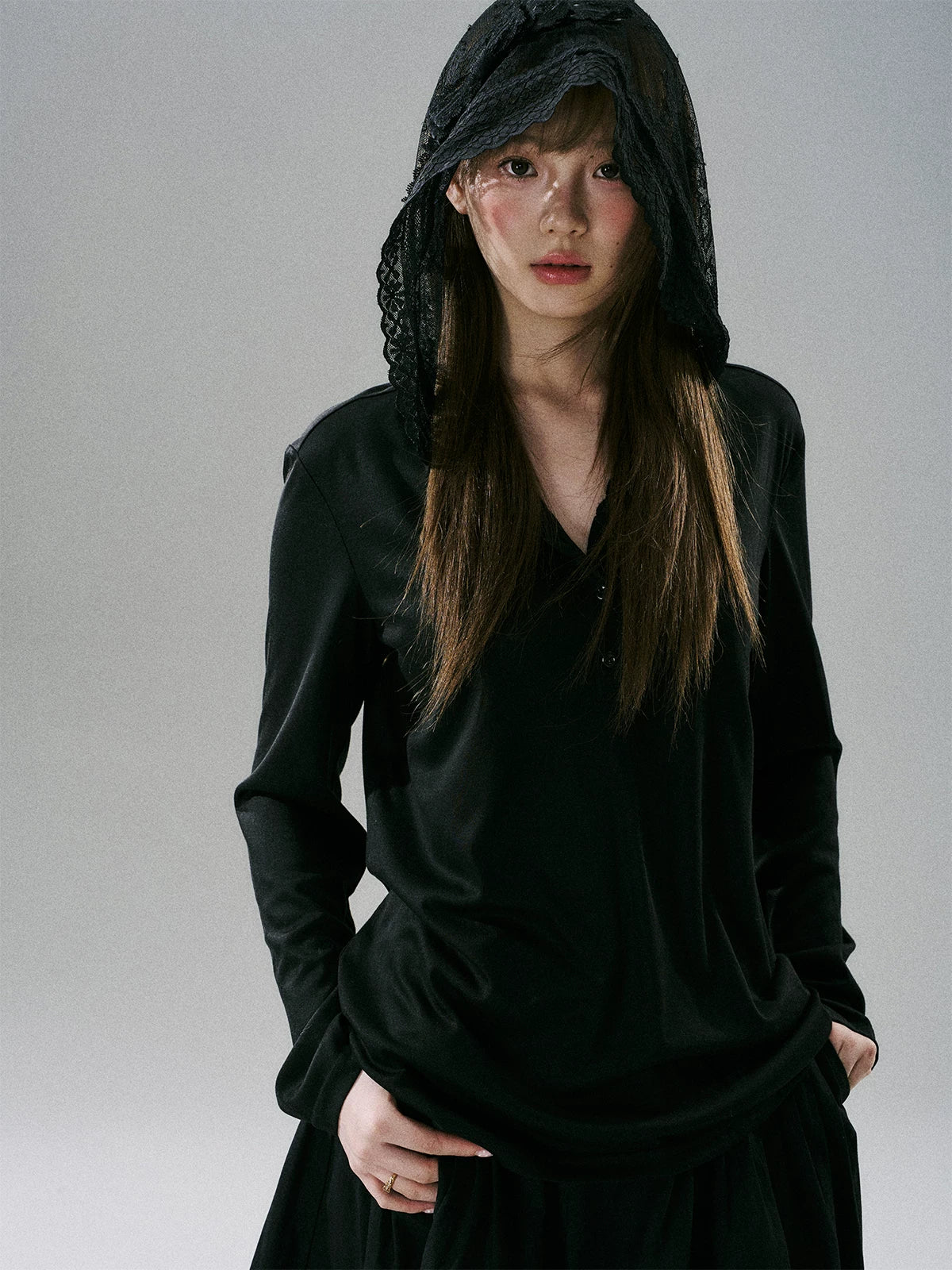 LOST FOREST Lace Bow Hat Casual Long Sleeve