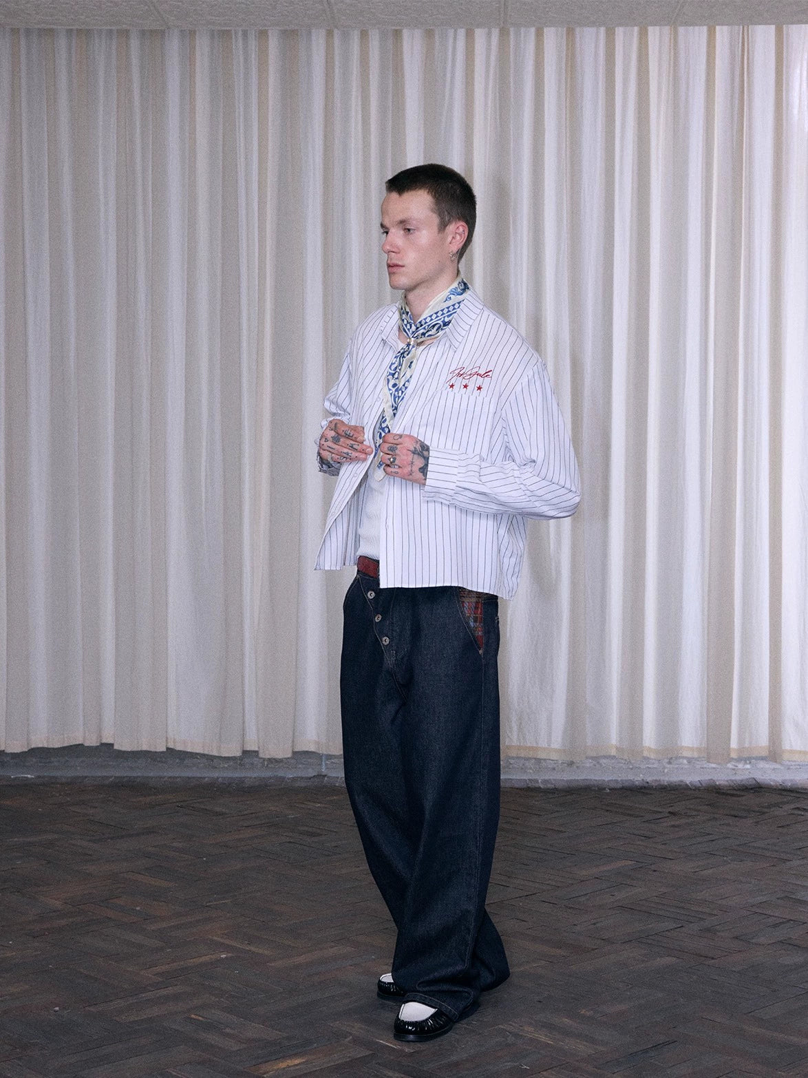 InsGale Striped Embroidered Lapel Cardigan Shirt Jacket