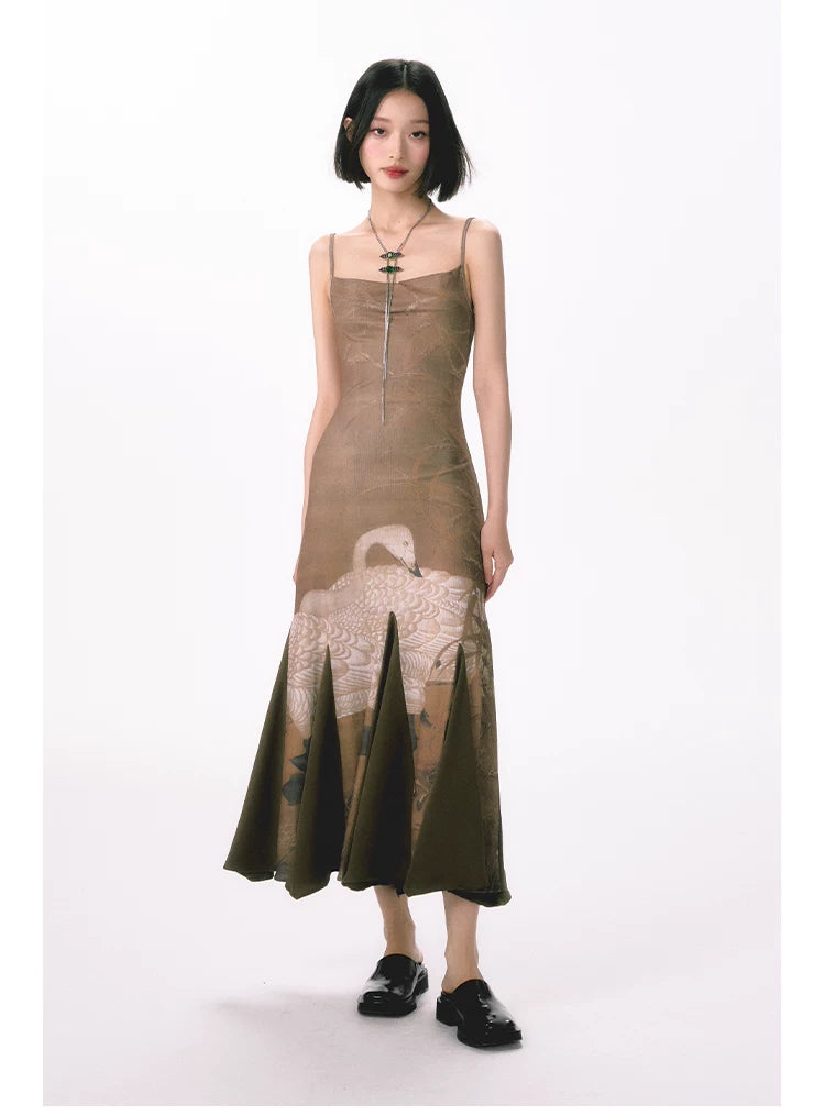 YEDM Elastic Suspender Fishtail Dress