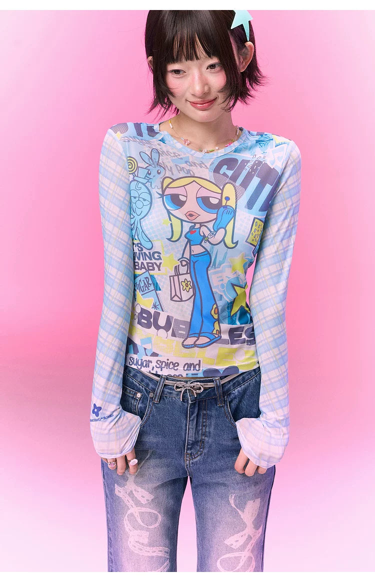 BJHG [Flying Girl Police Joint Name] Sweet and Cool Slim-fit Long Sleeve Blouse