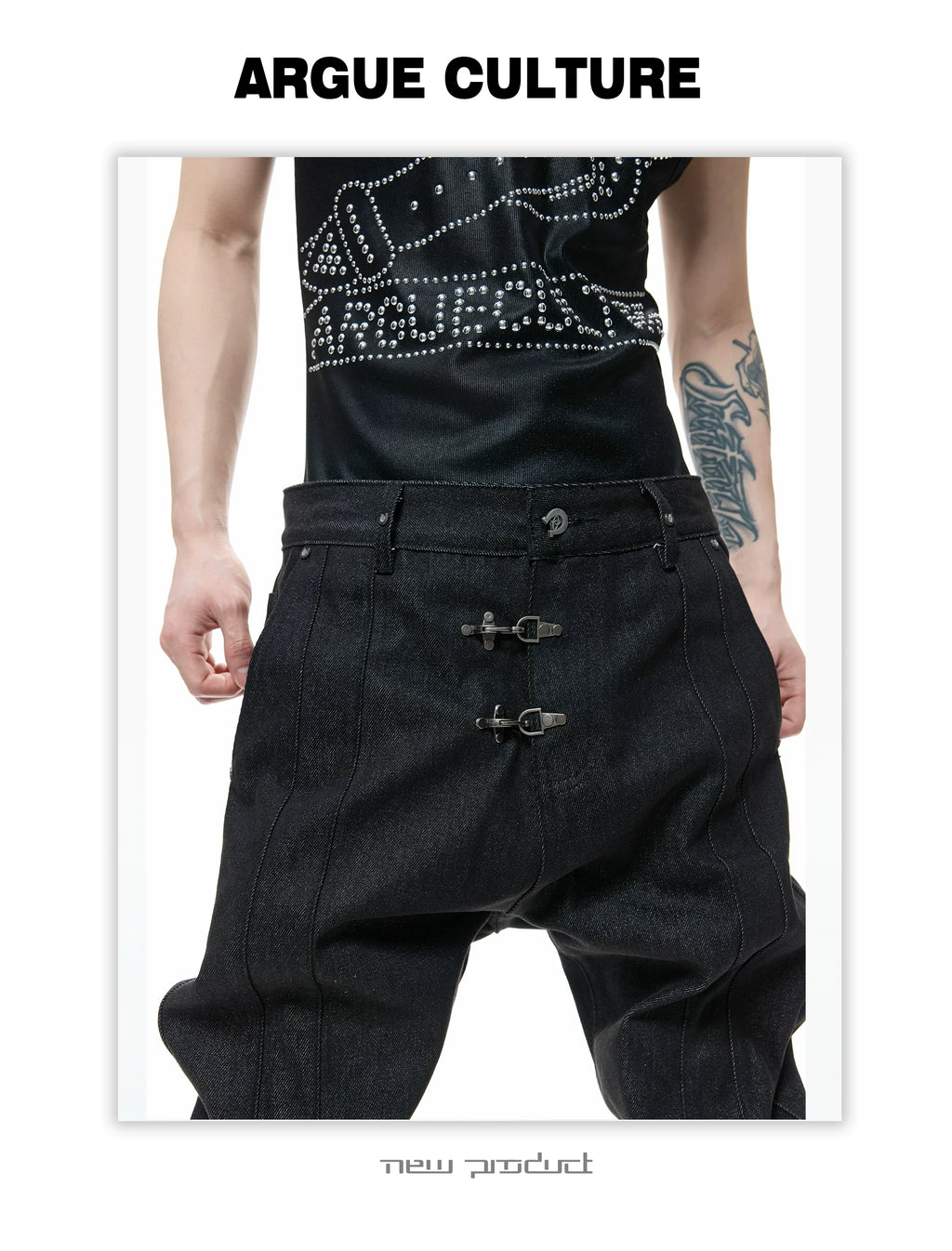 ArguECulturE Pleated Lapel Denim Jacket Micro-pull Jeans Set