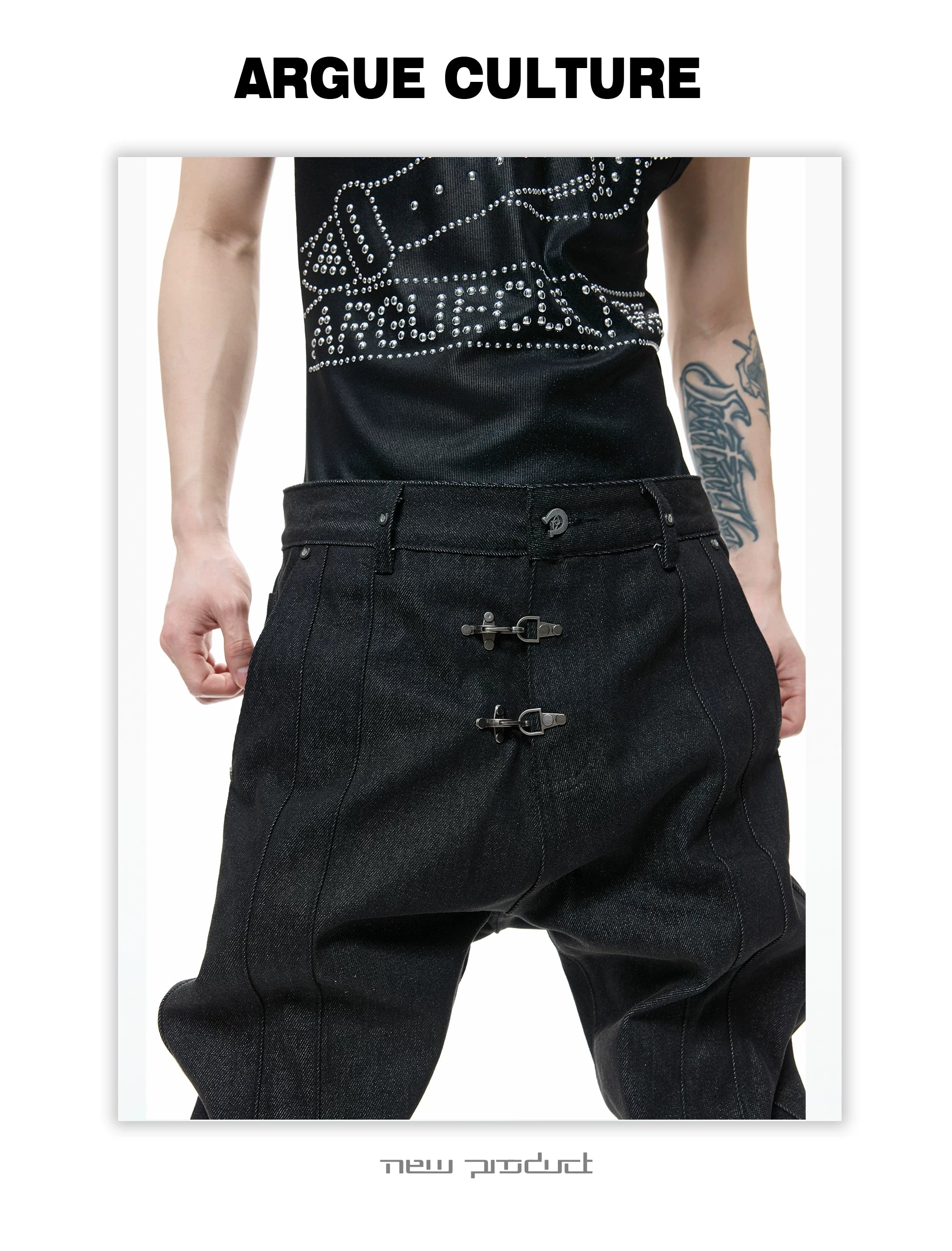 ArguECulturE Pleated Lapel Denim Jacket Micro-pull Jeans Set