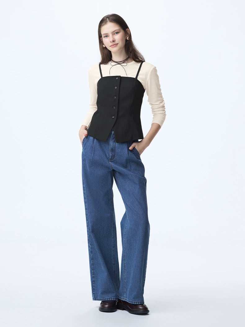 GU Pleated Loose Straight Jeans