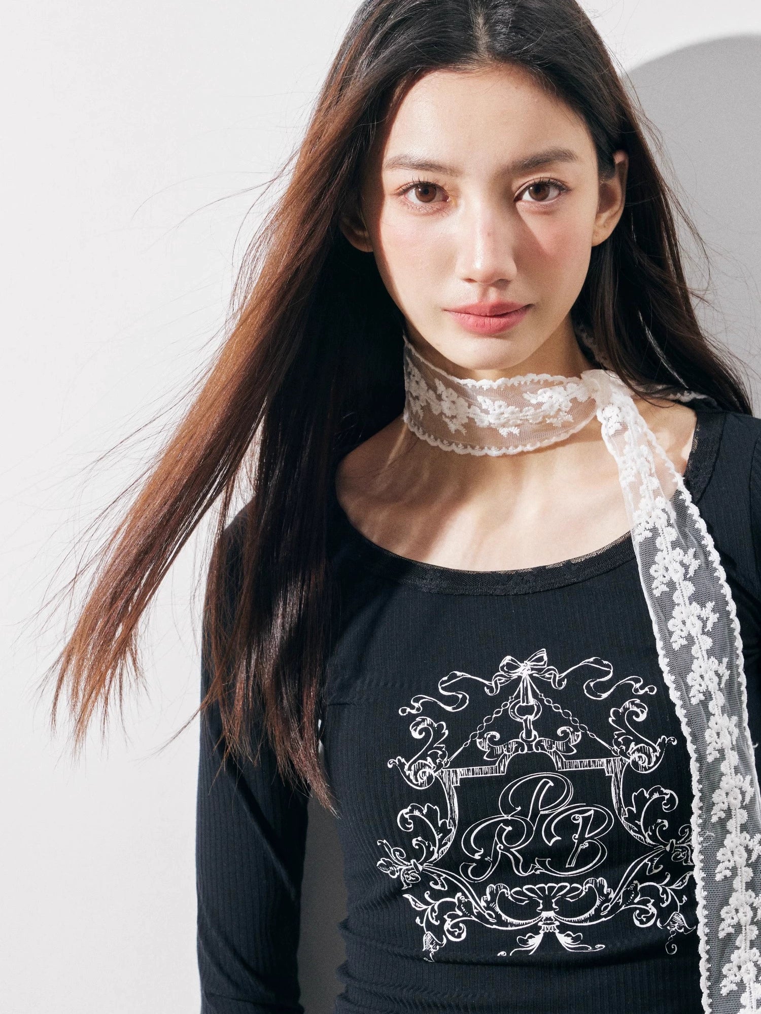 RPB BRAND Vintage Lace Slim-Fit U-Neck Bottom Shirt