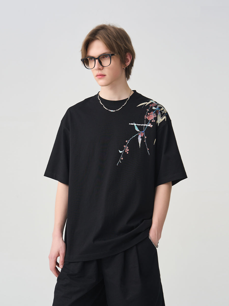 Harshandcruel New Chinese Over-the-Shoulder Ink Floral Tee