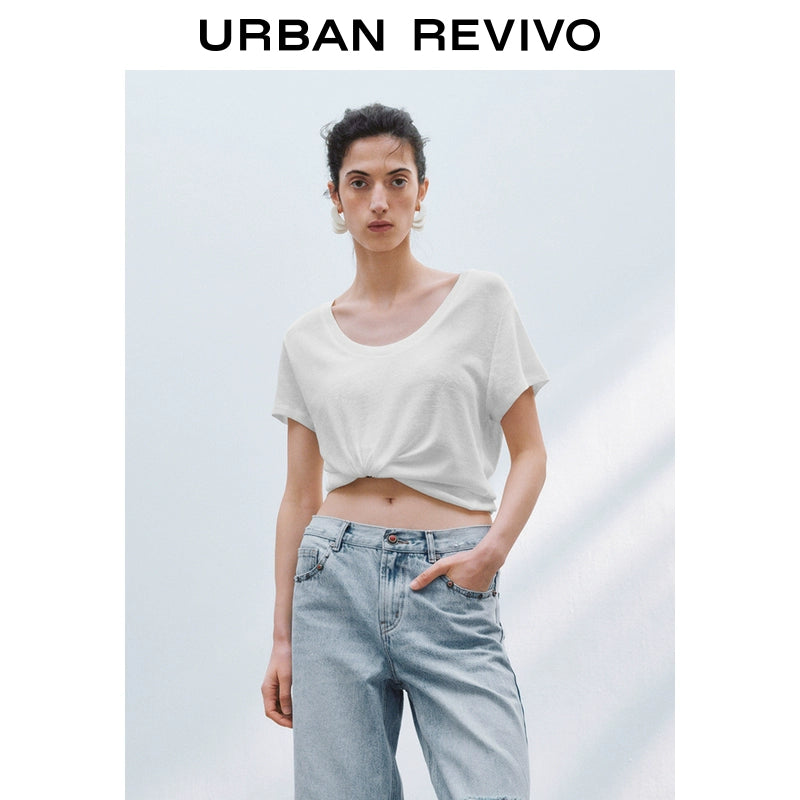 URBAN REVIVO Casual Versatile U-neck Tee