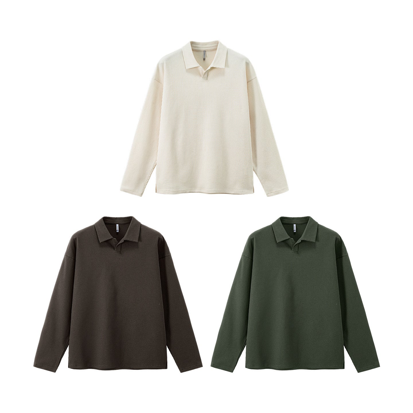 Inflation Waffle Lapel Casual Long Sleeve