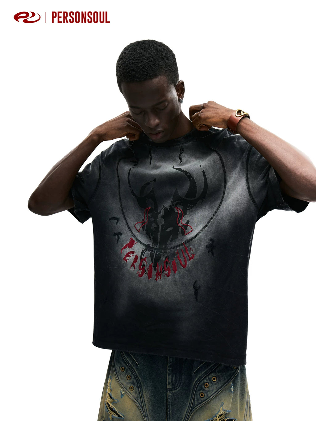 PERSONSOUL Divine Beast Pattern Old Tee
