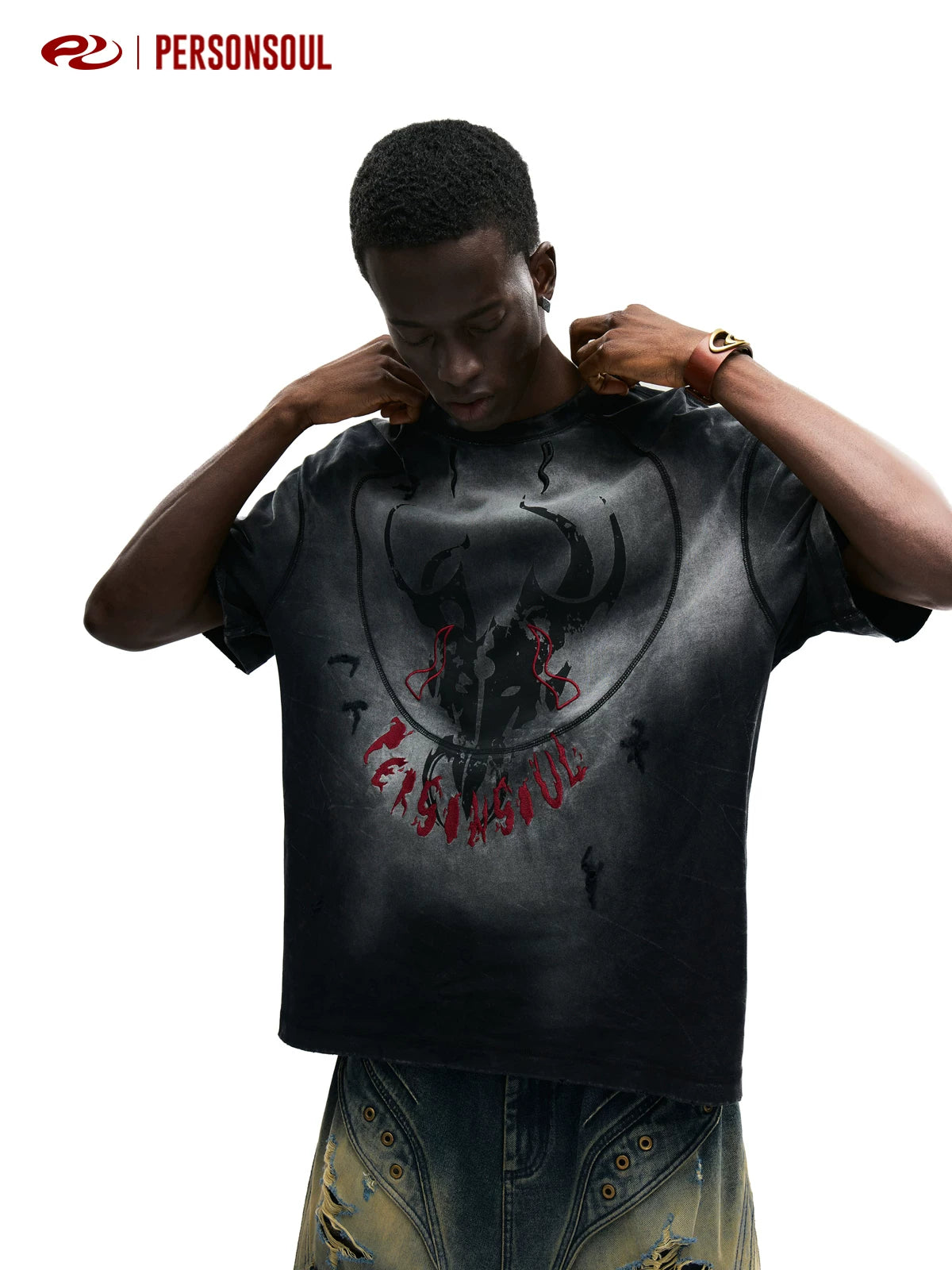 PERSONSOUL Divine Beast Pattern Old Tee