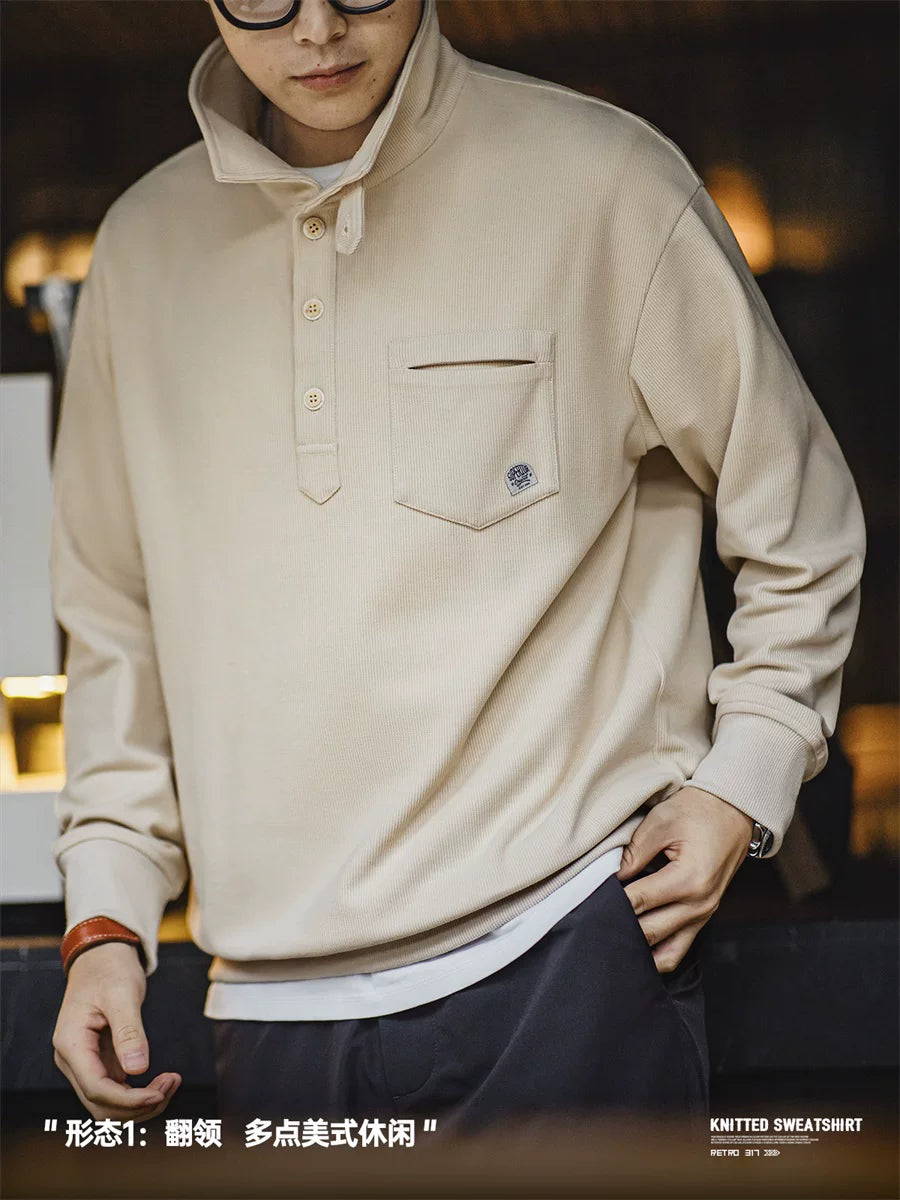 Madden casual semi-open collar knitted Polo shirt