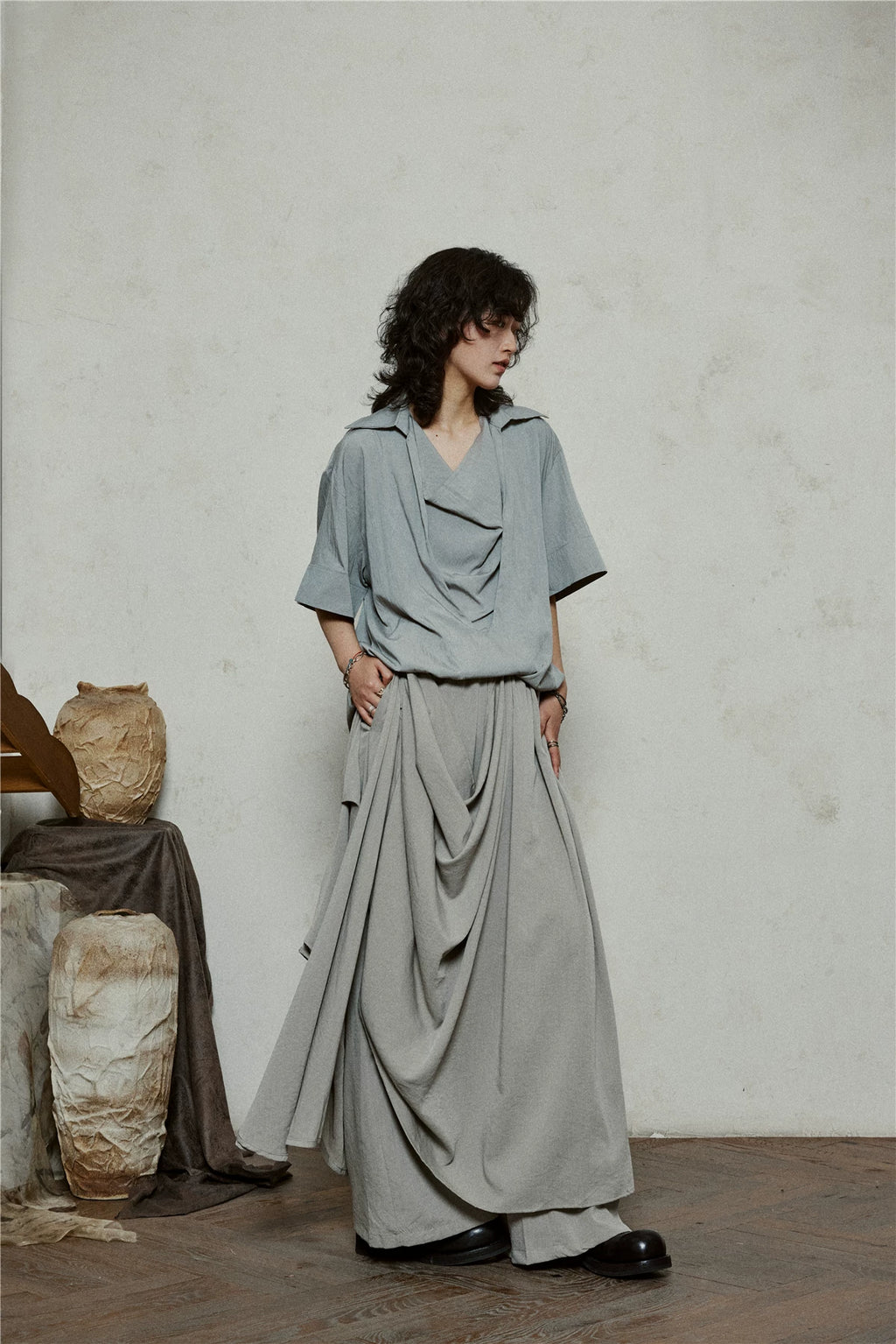 SUNYVONNE Irregular Double-layer Streamer Wide-leg Pants