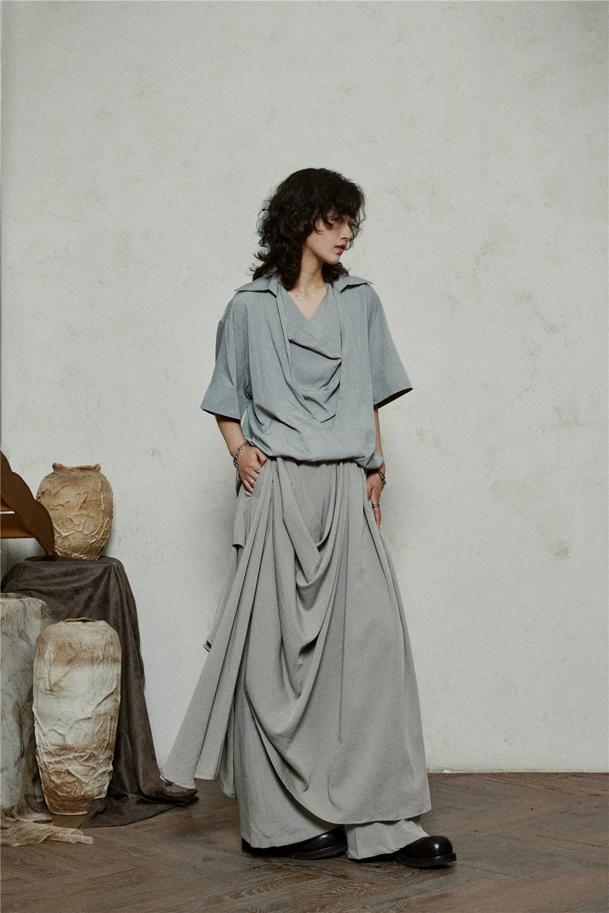 SUNYVONNE Irregular Double-layer Streamer Wide-leg Pants