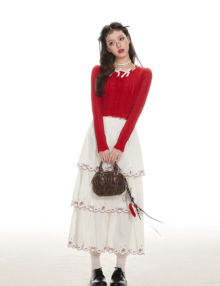 Imone Fungus Edge Bow Short Knitted Long Sleeve