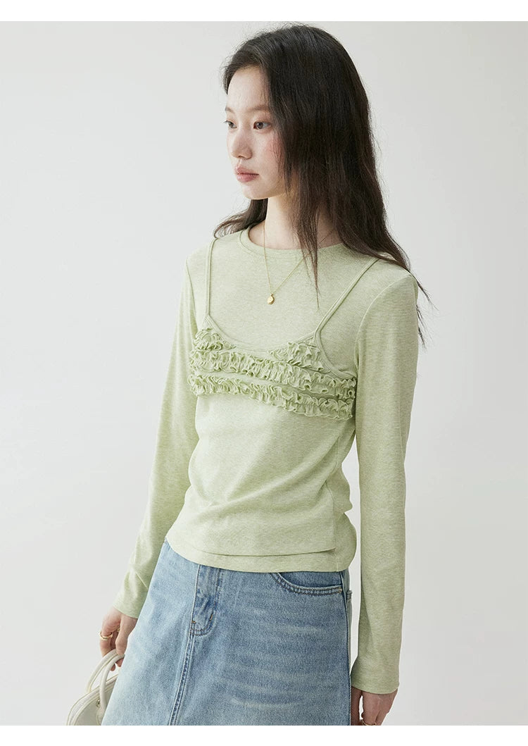 VOOE Fake Two-piece Fungus Edge Long Sleeves