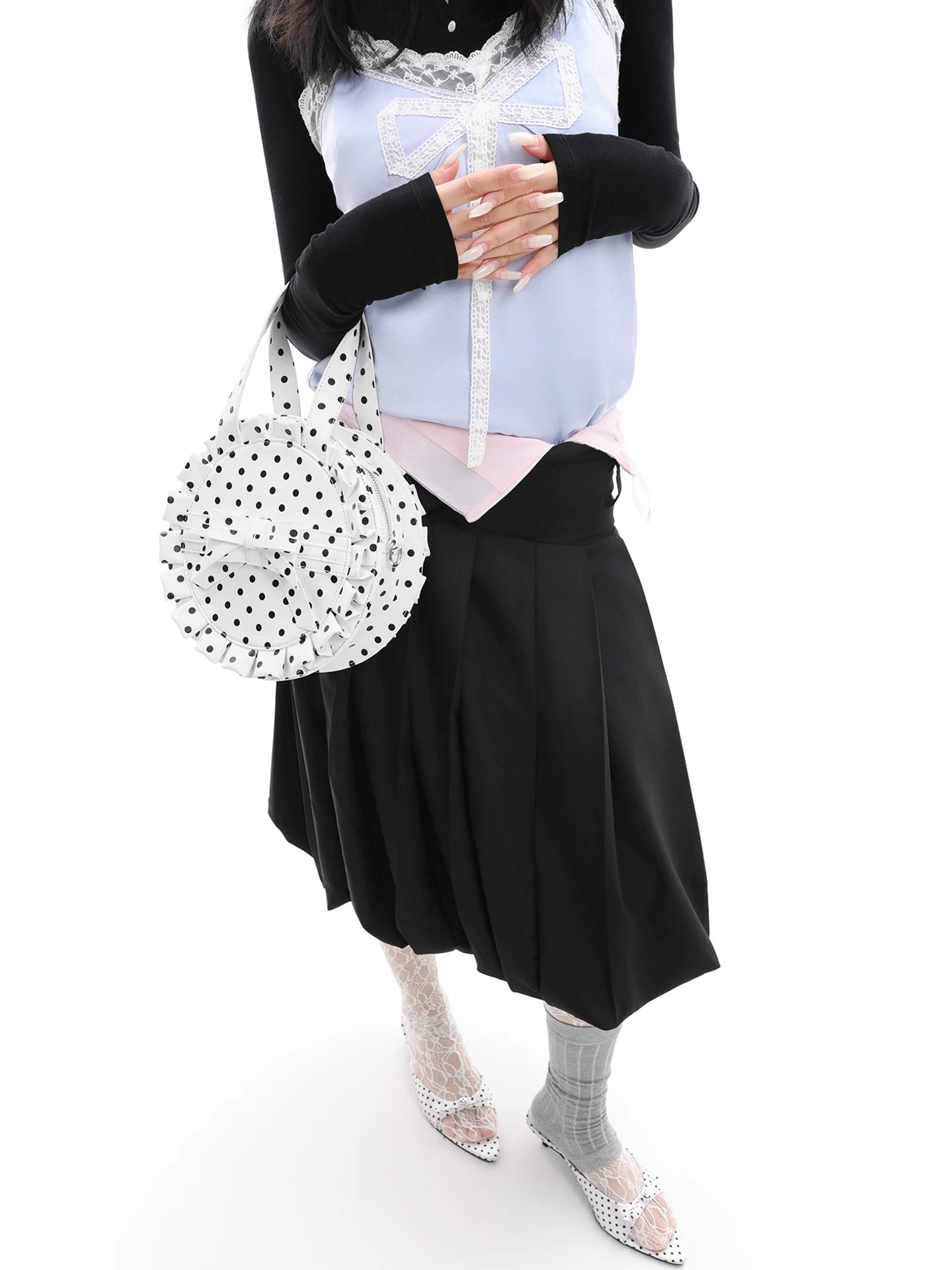 JANDRESS Polka Dot Lace Bow Messenger Bag
