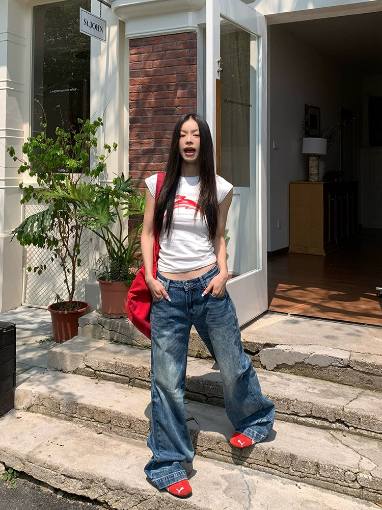 EAHO Vintage Ripple Design Jeans