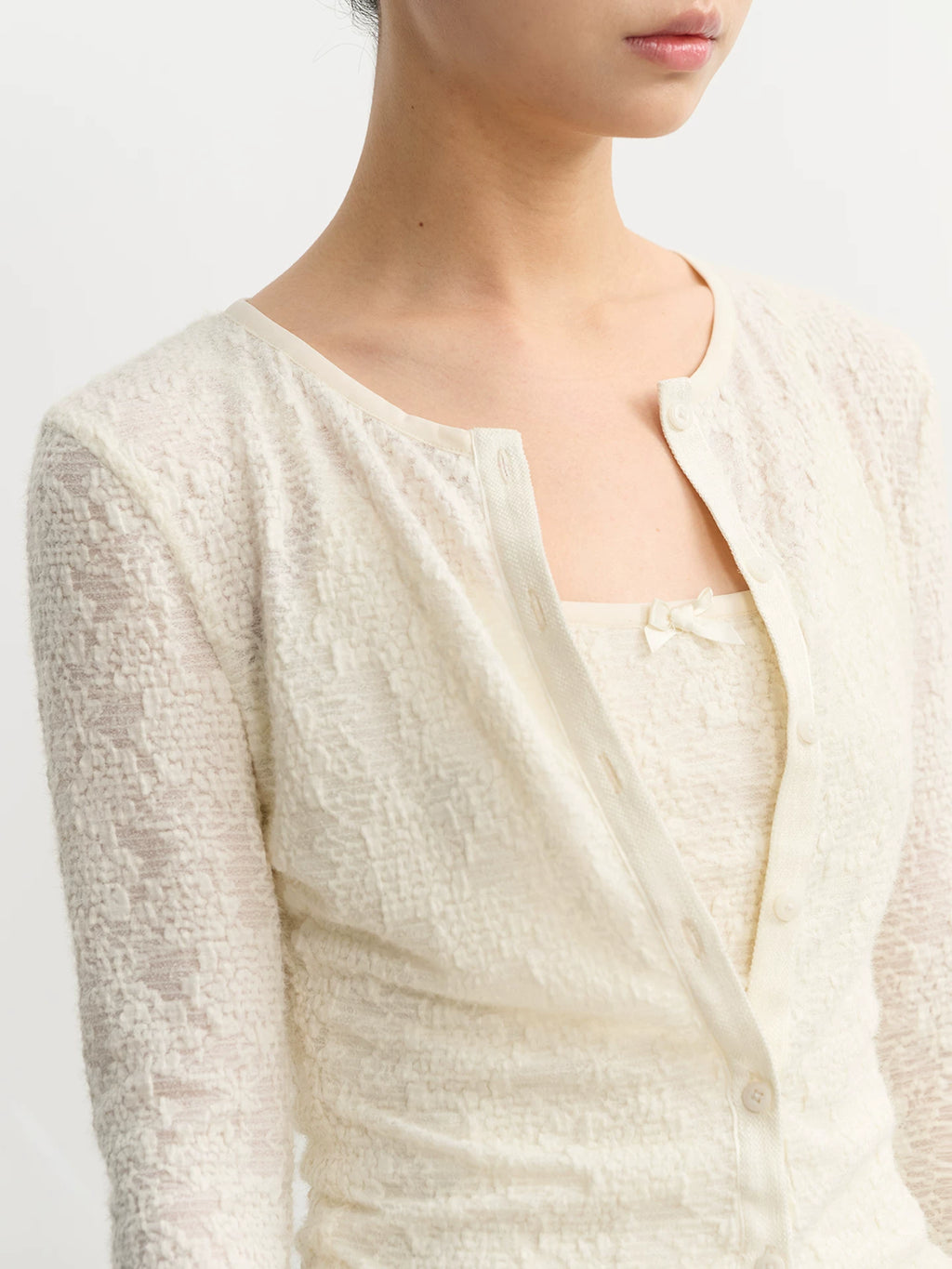 LINY LIBERTY Embossed Jacquard Knitted Suspender Cardigan Set