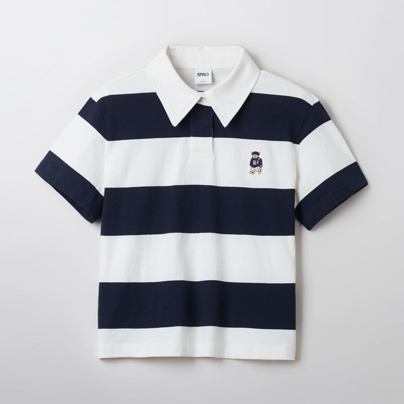 SPAO Women's Striped Polo Collar Casual T-shirt SPHWF24G51