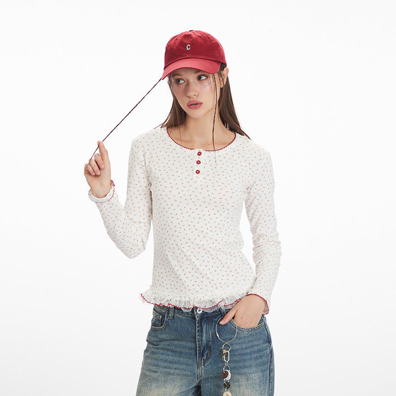 Nariele Floral Sweet Stitching Lace Long Sleeve