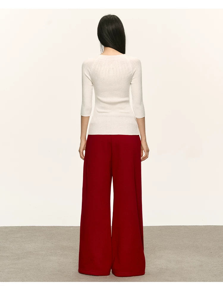 Anna Aneae Casual Slim Knit Mid-sleeve Tee