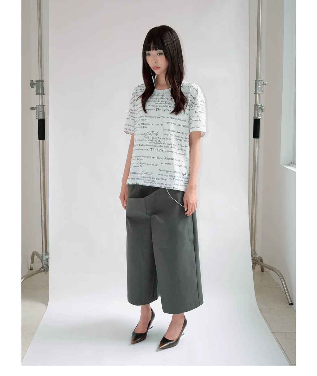 FUNKYFUN Full Print Poster Text Loose Casual Tee