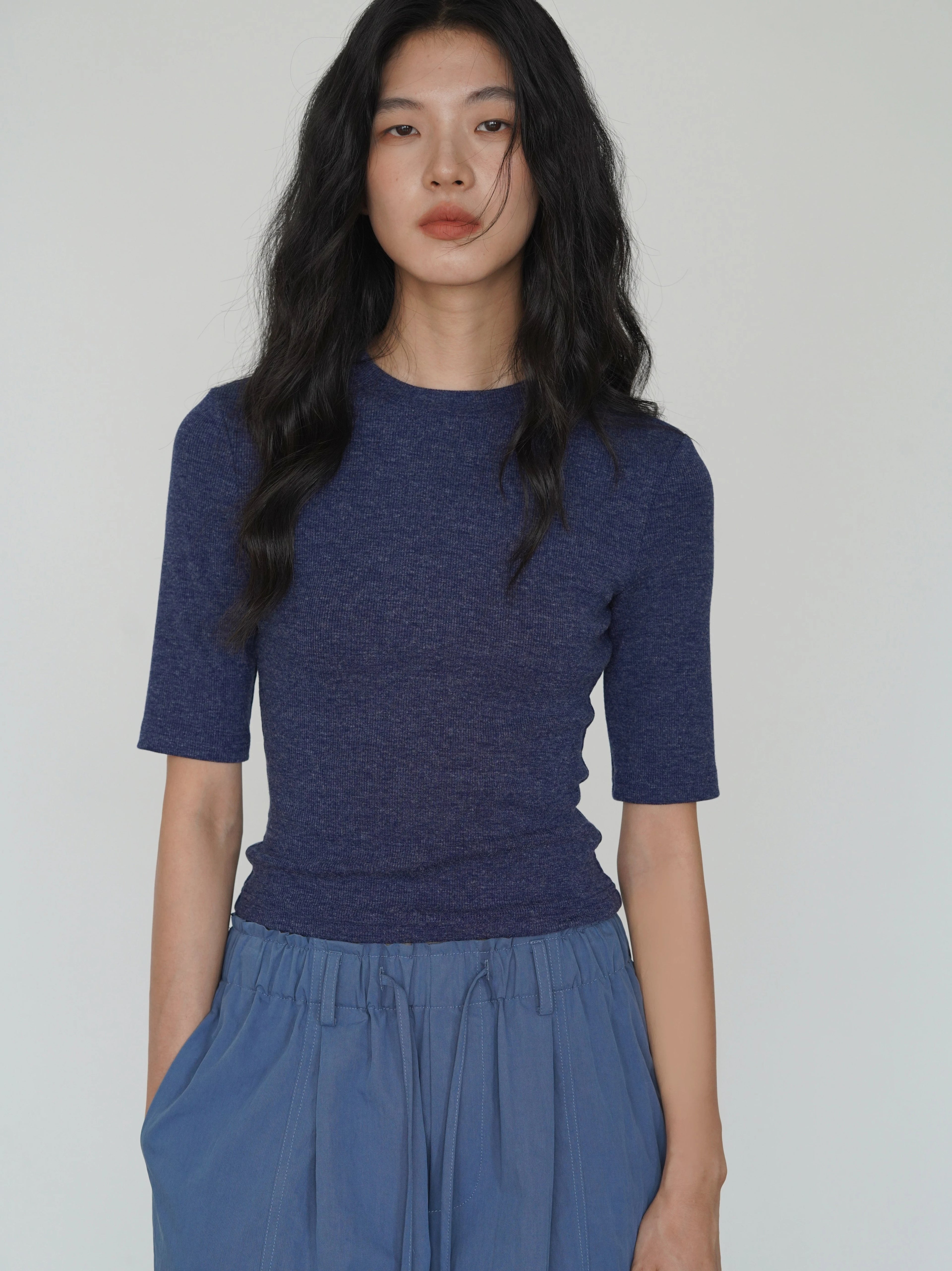EIGHTHMONTH Slim Fit Medium Sleeve Knitted Simple Tee