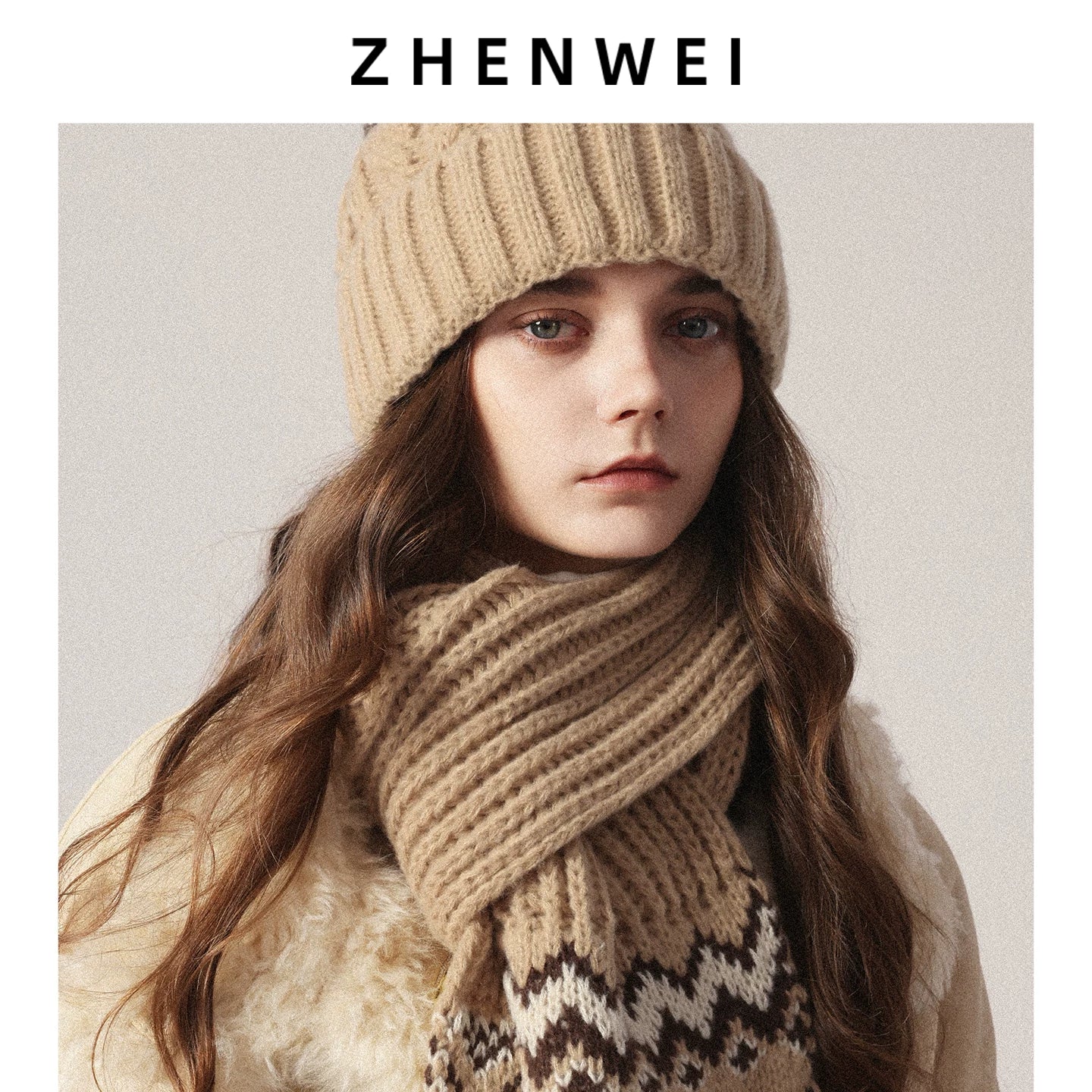 ZHENWEI Fair Island Style Scarf Hat Two-piece Set