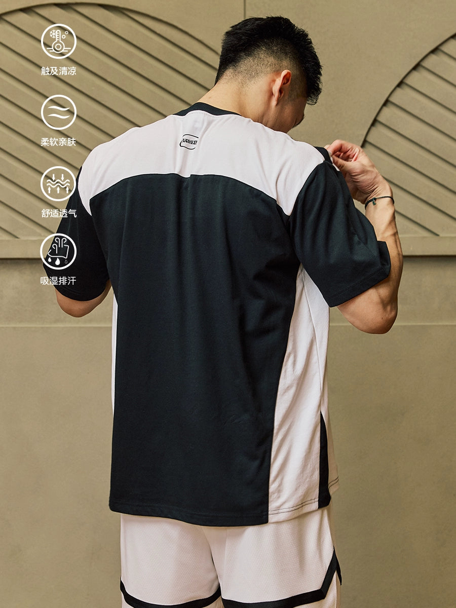 LUSHISI Two-color Splicing Color Matching Quick-drying Tee