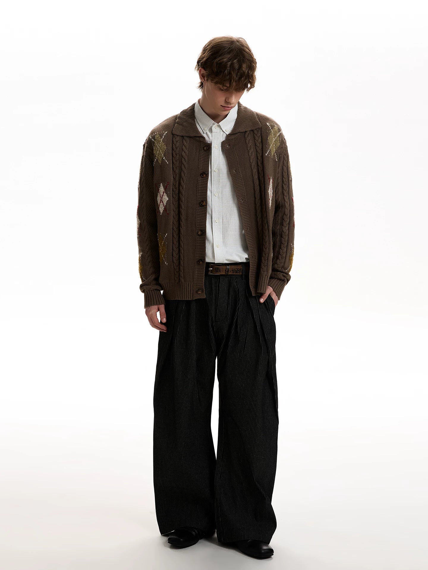 A PUEE Vintage Twist Rhombus Knitted Cardigan Sweater