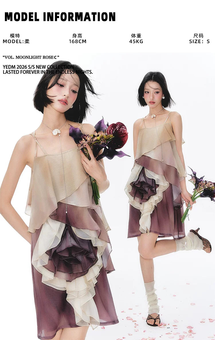 YEDM Suspender Skirt Gradual Change Ruffle Edge Dress