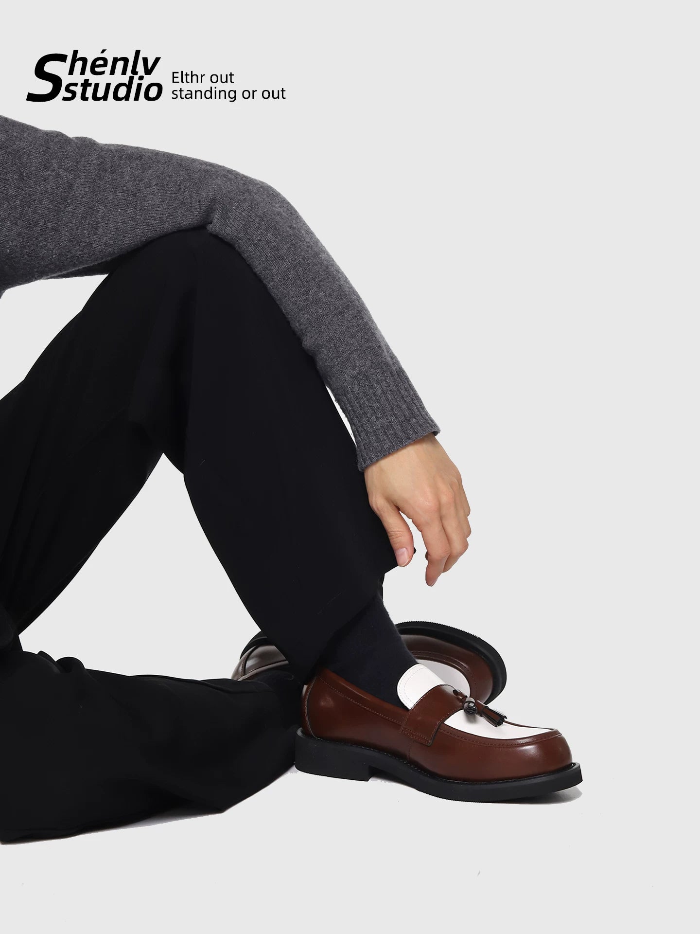 SHENLV STUDIO Color Matching Tassel One-pedal Derby Leather Shoes