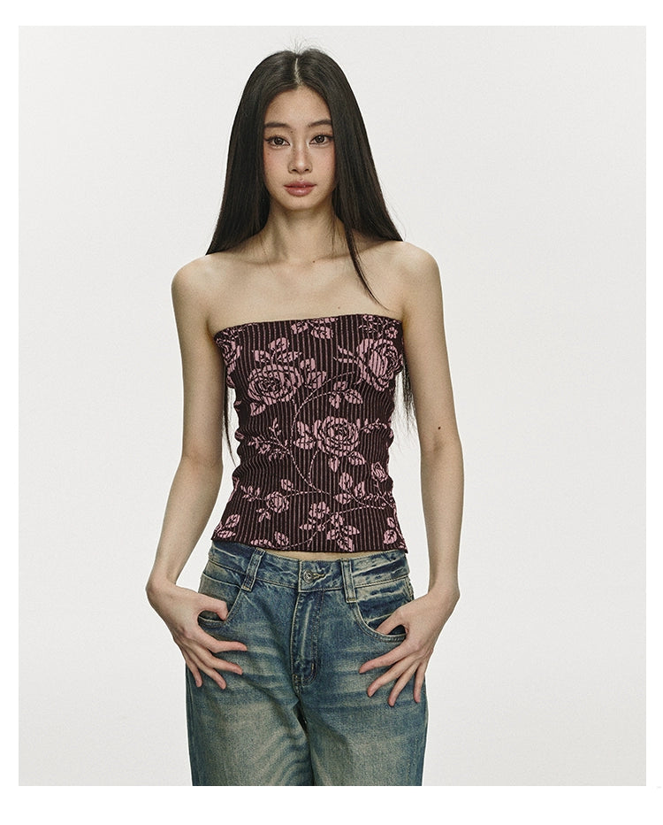 Anna Aneae Tube Top Rose Print Vest