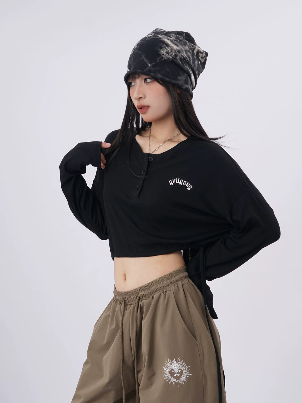 SAMUSAN Loose Lace-up Waist Loose Long Sleeves