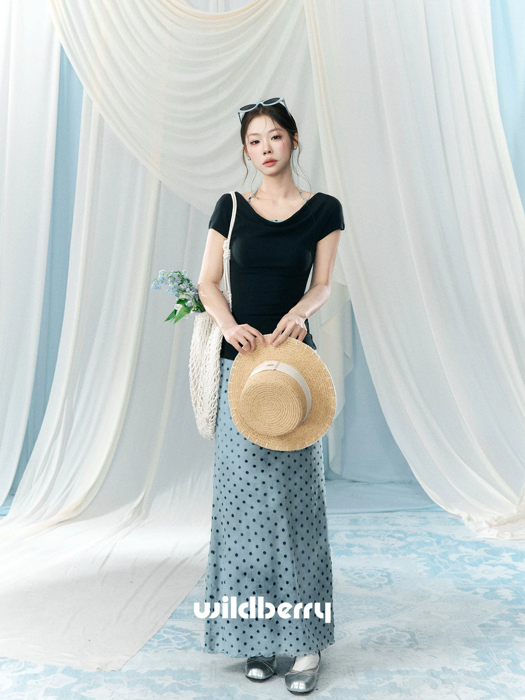 Wildberry High Waist Skinny Polka Dot Skirt