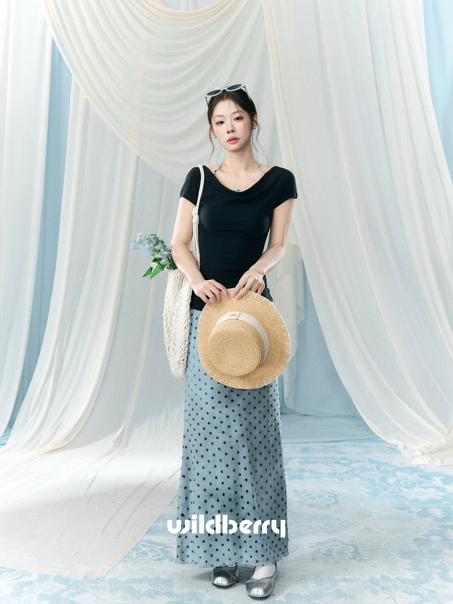 Wildberry High Waist Skinny Polka Dot Skirt