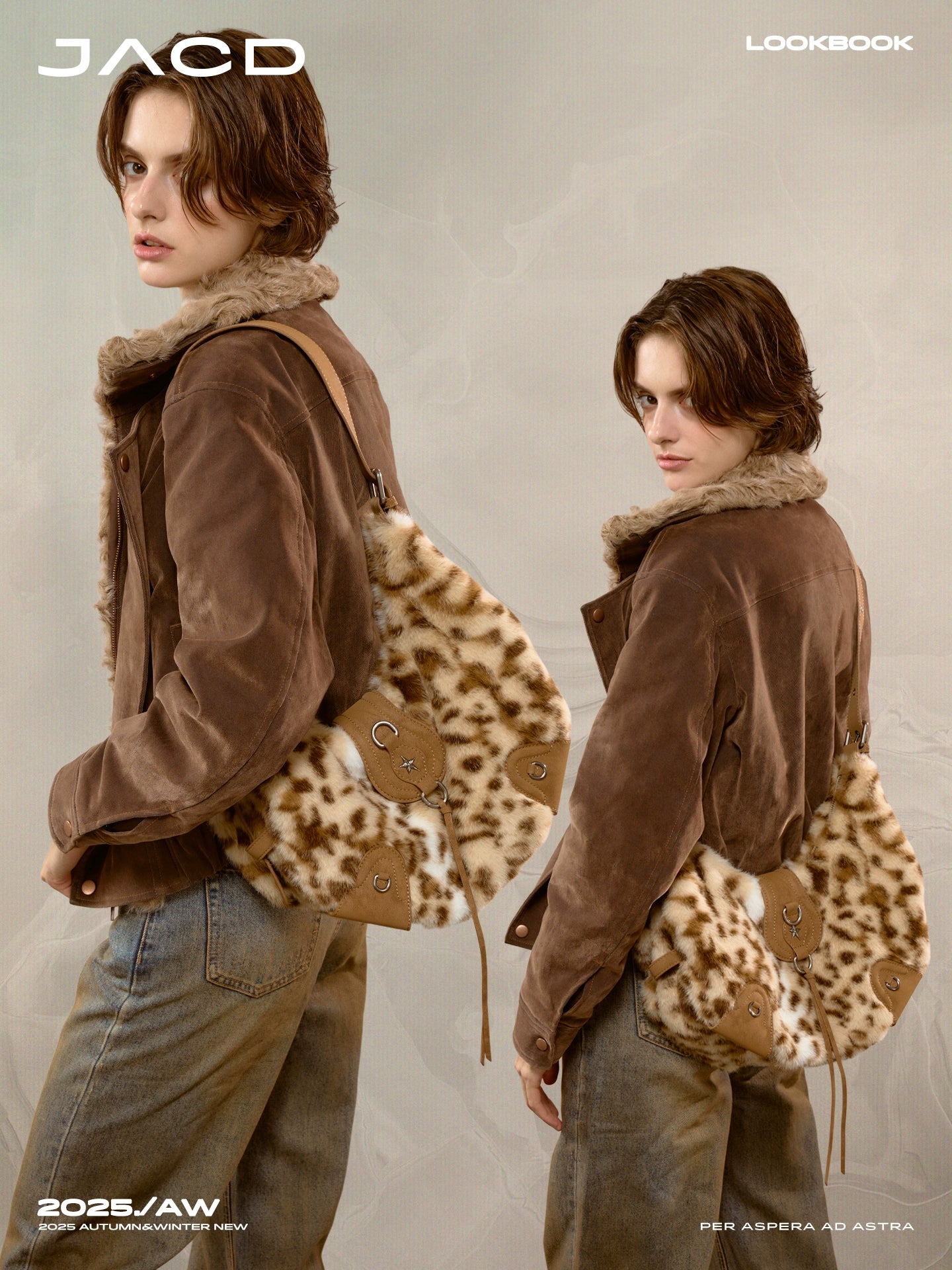 JACD Leopard Print Plush Shoulder Messenger Bag