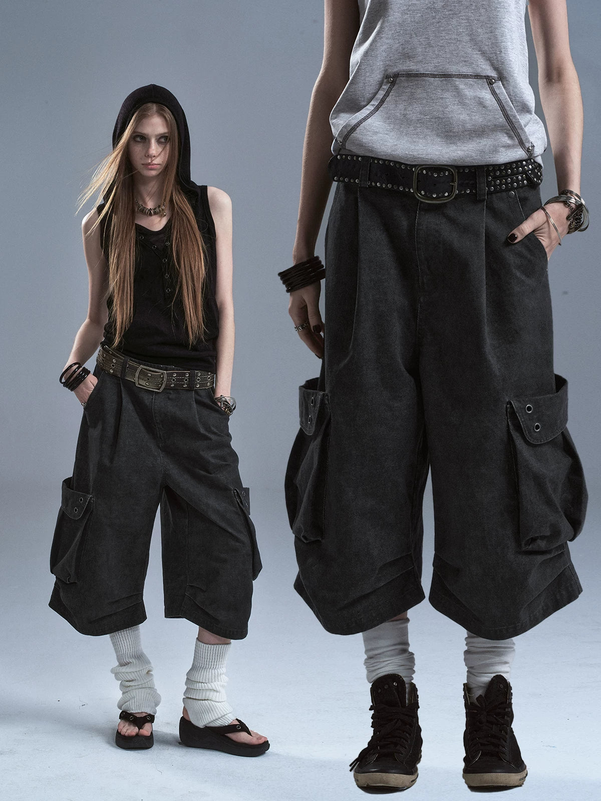 WearAndtear Three-dimensional Pleated Wide-leg Tooling Eight-point Trousers