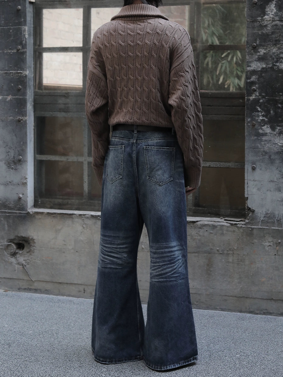 JCAESAR Messy Water Ripple Straight Jeans