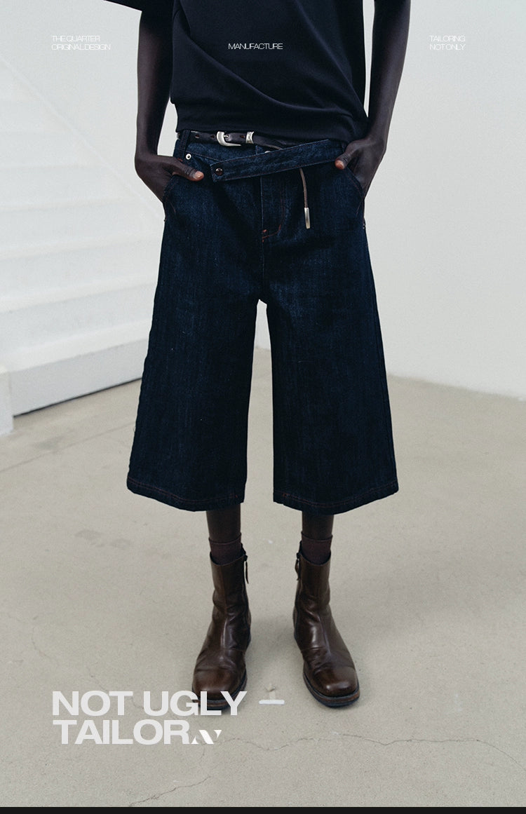 NOT UGLY Indigo Seven-point Cattle Straight-leg Short Jeans