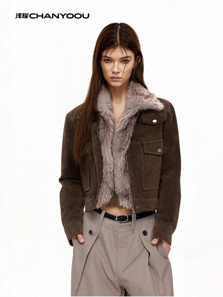 CHANYOOU Vintage Fur Collar Slim and Thin Jacket
