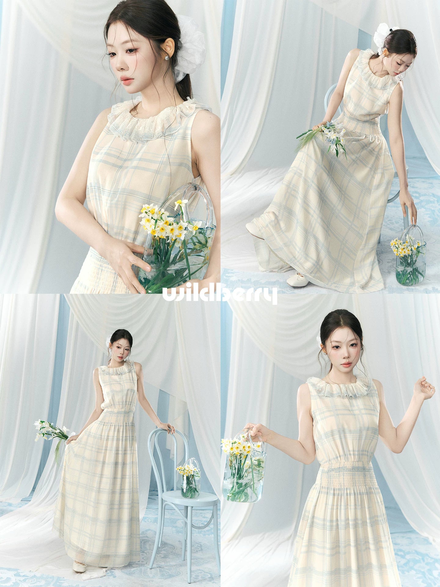Wildberry Vintage Blue Checkered Vest Dress