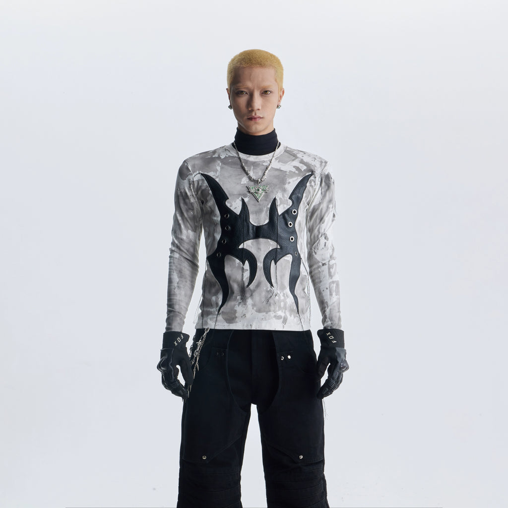 NOMANIAI Leather Tie-dye Fringed Slim Long Sleeves