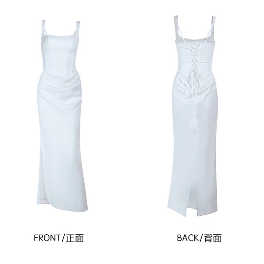 Instunning Square Neck Sling Slim Fish Bone Dress