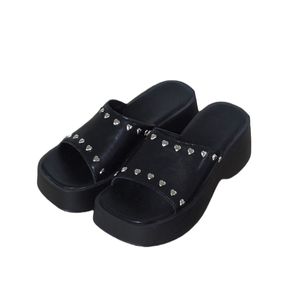 Mooreyu Heightening Muffin One-word Rivet Slippers