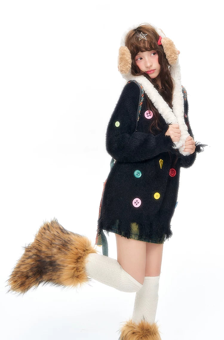 YEDM V-neck Colorful Button-up Sweater