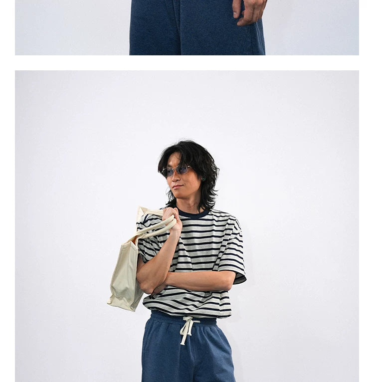 O3PARK Loose Versatile Crew Neck Striped Tee