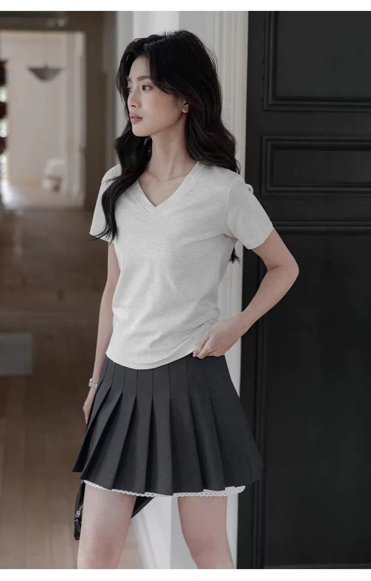 XUJING Simple V-neck Slim and Thin Tee