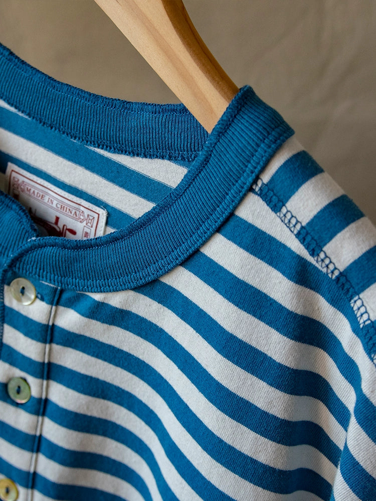 PrintAce Retro Shell Buckle Light Blue Striped Loose Tee