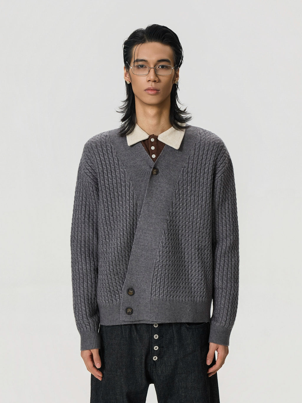 BTSG Vintage V-Neck Slack Cardigan Sweater Jacket