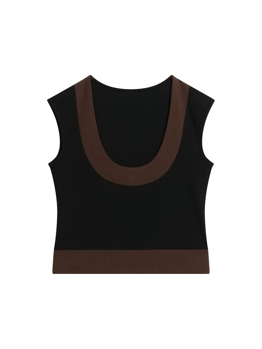 FUNKYFUN Contrast Color Large U-neck Sleeveless Vest